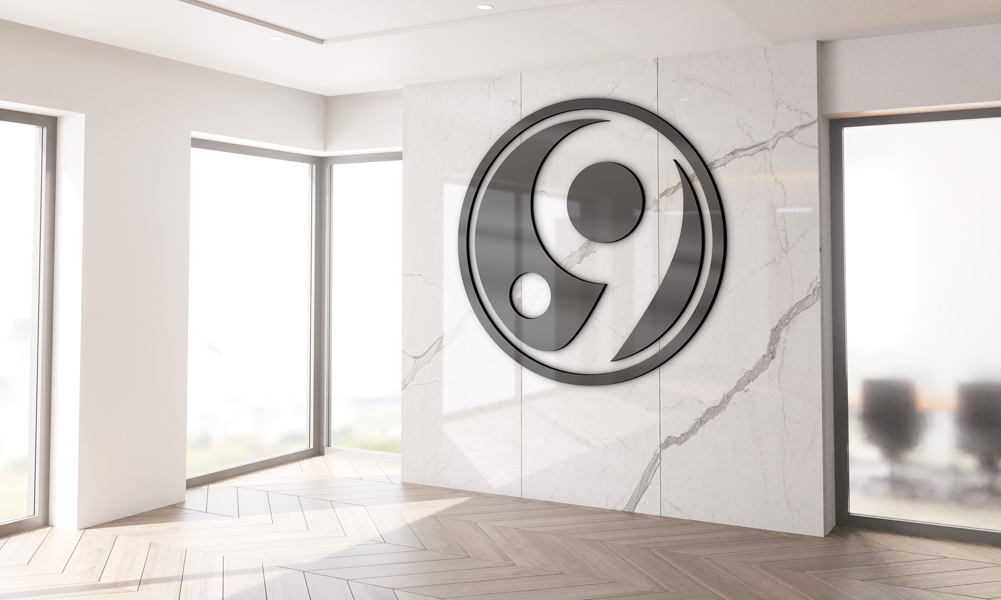 Mockup of 9th Island Taekwondo lobby with logo
