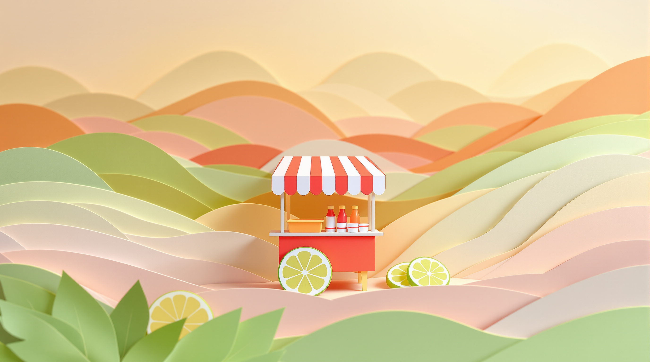 Natural Sensations hero image: food cart in a craft paper landscape